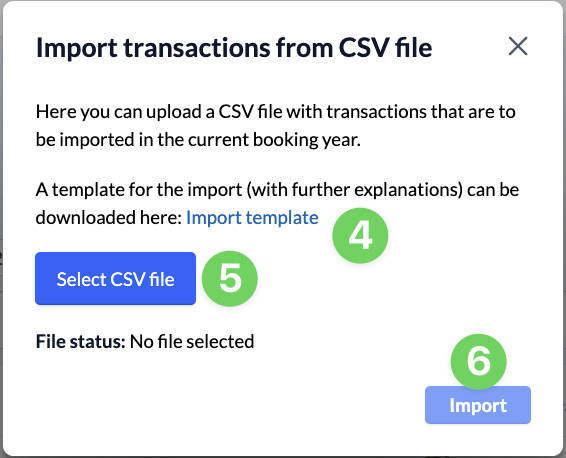 Screenshot Finances Transactions Import Select CSV file