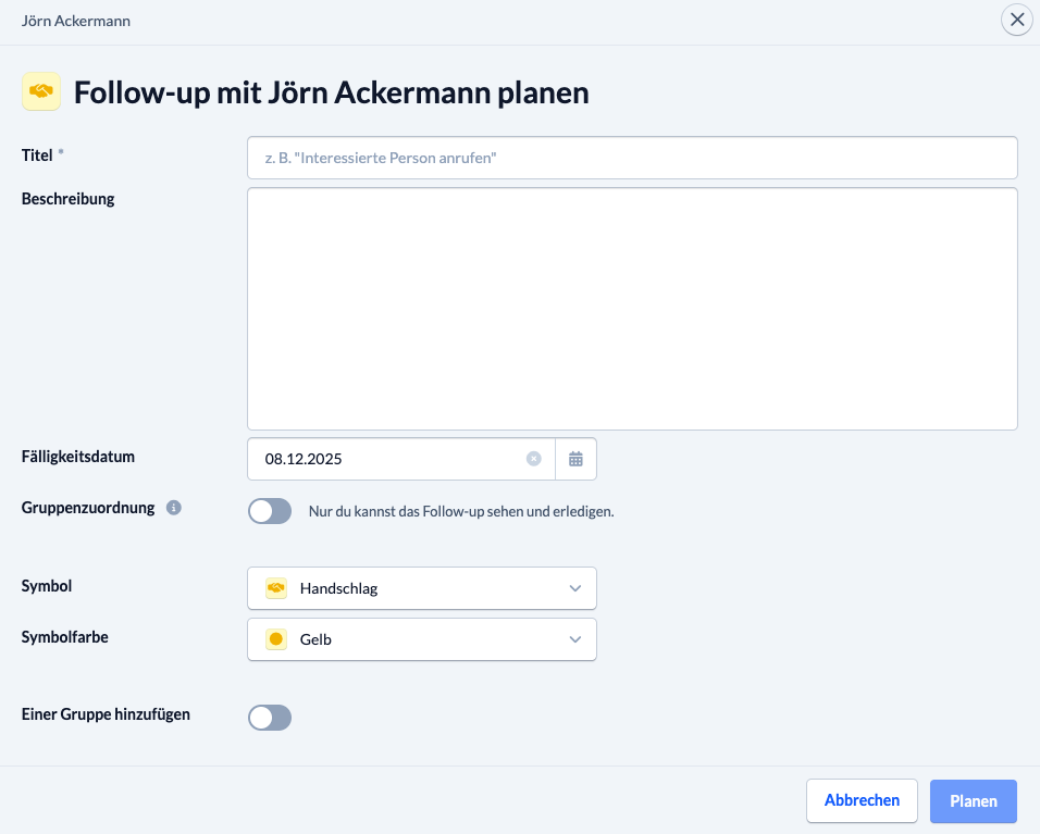 Screenshot Follow-up planen