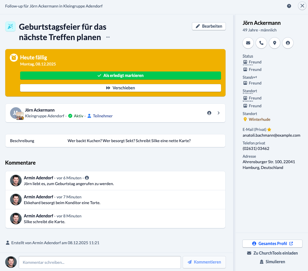Screenshot Follow-up durchführen