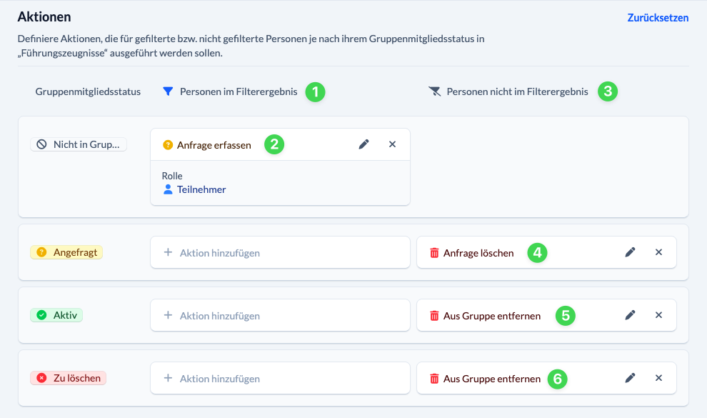Screenshot of set actions
