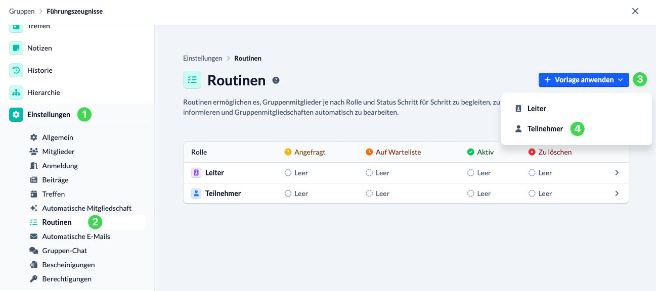 Screenshot Apply routine template for Role Participant