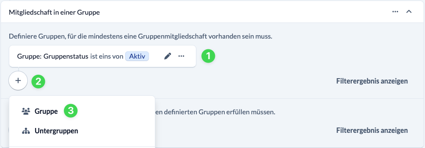 Screenshot Automatic membership; select groups for group membership filter