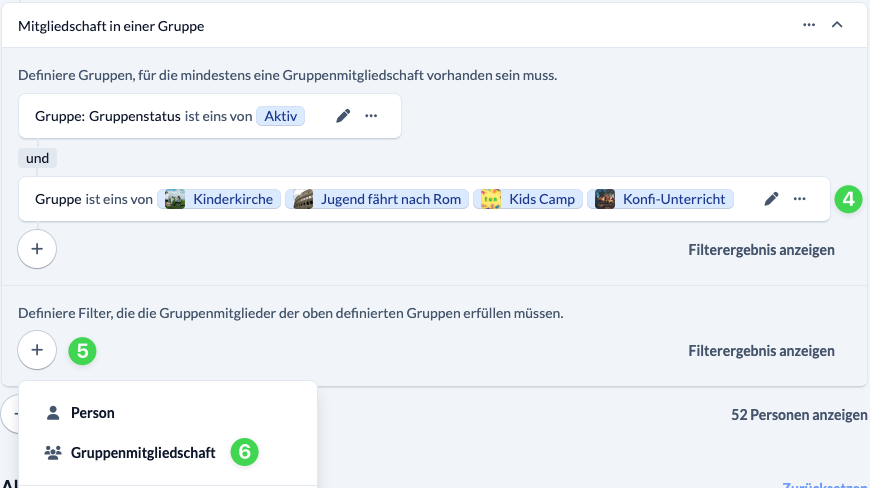 Screenshot Automatic membership; Add further group membership filter