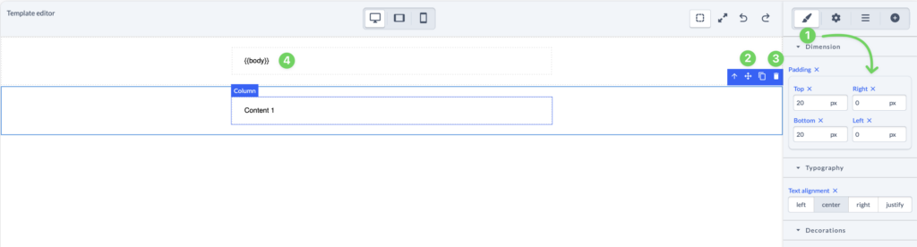 Screenshot Persons E-mail Template editor Content