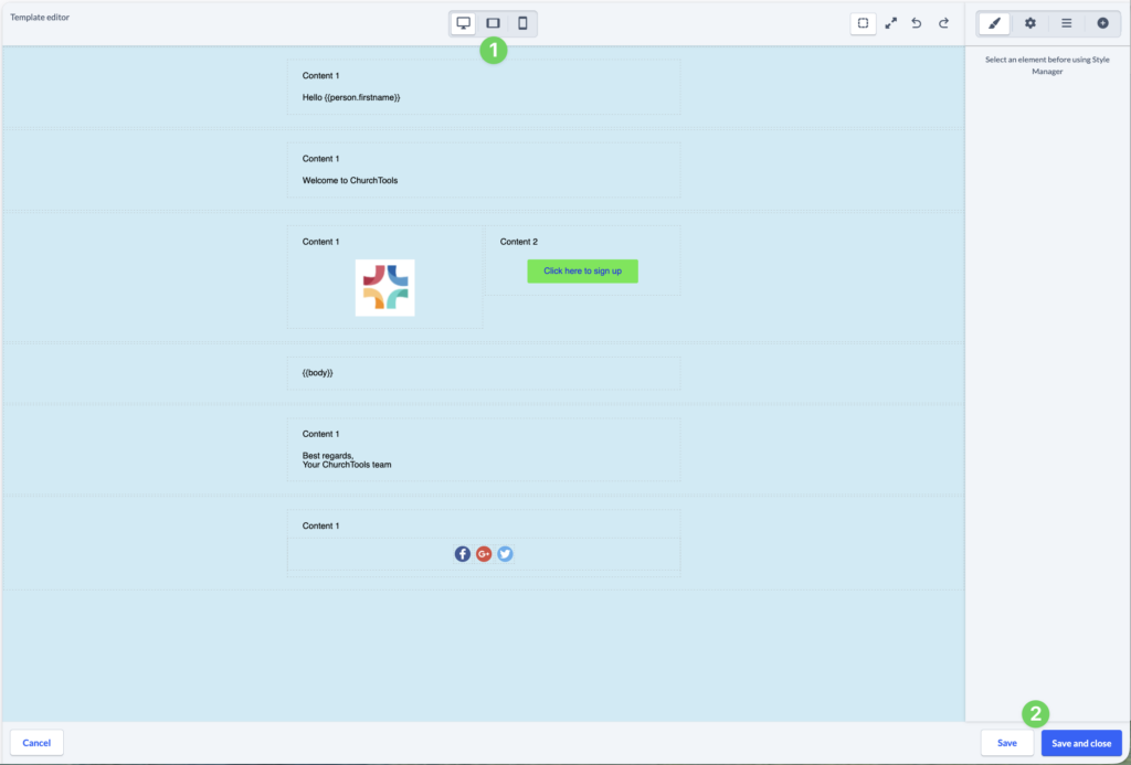 Screenshot Persons E-mail Template editor check display