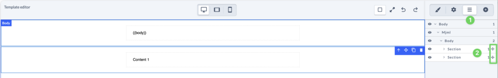 Screenshot Persons E-mail Template editor rearrange content