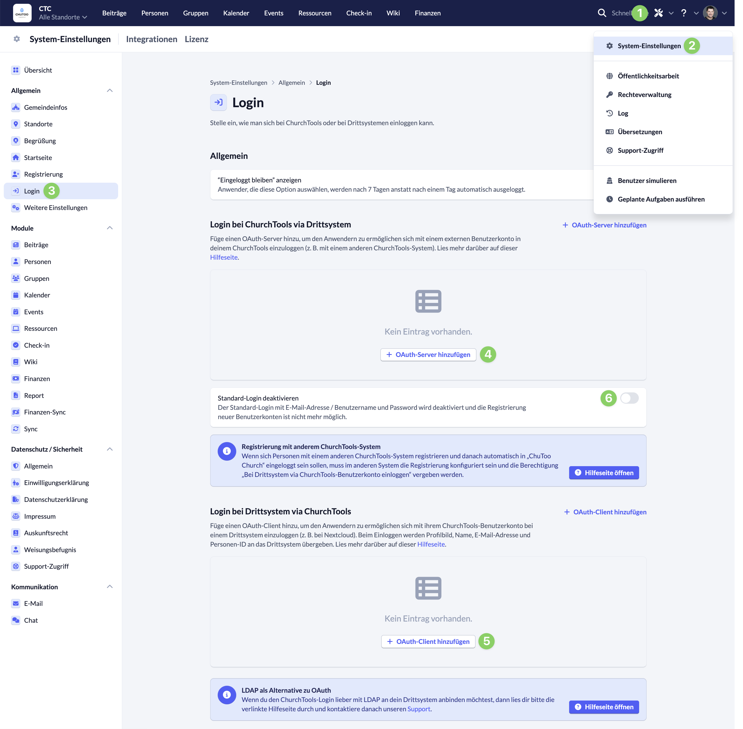 Screenshot Systemeinstellungen Allgemein Login