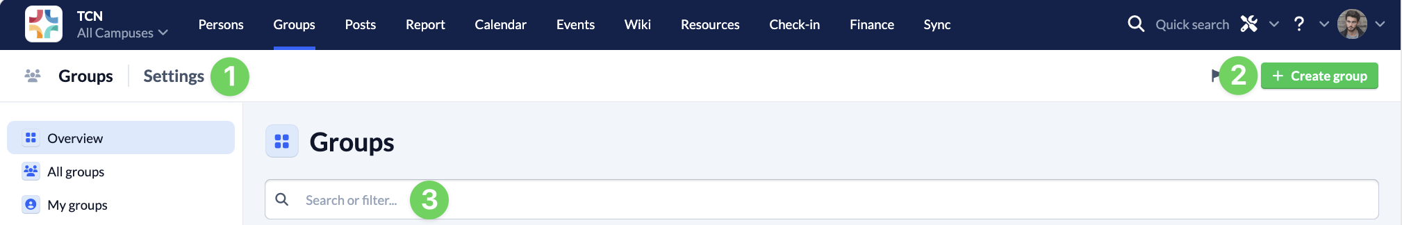 Screenshiot Groups Overview
