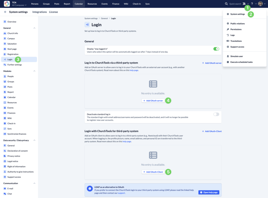 System settings - General - Login