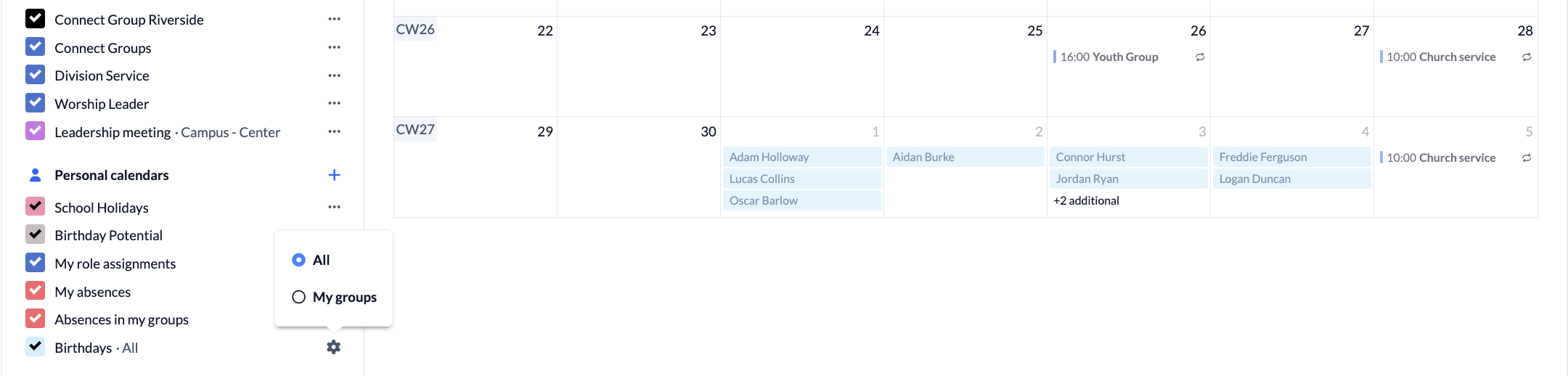 Screenshot Calendar Birthdays All