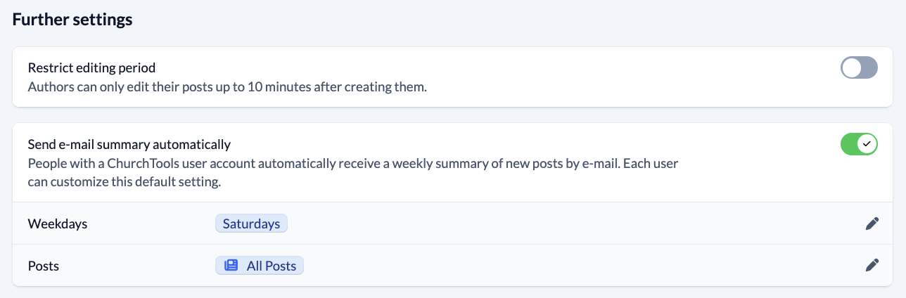 Screenshot Posts Further settings