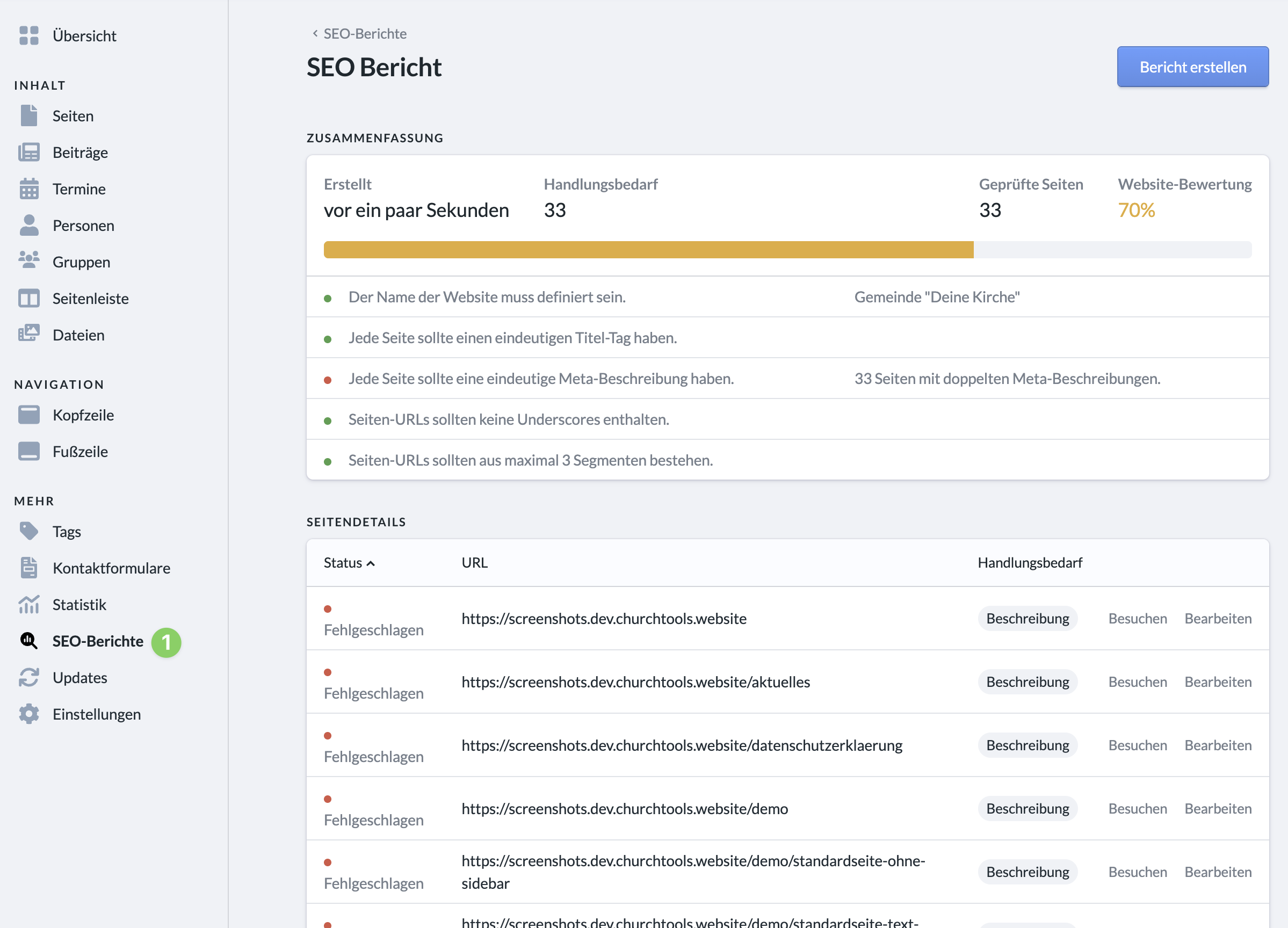 Screenshot Website - SEO Berichte