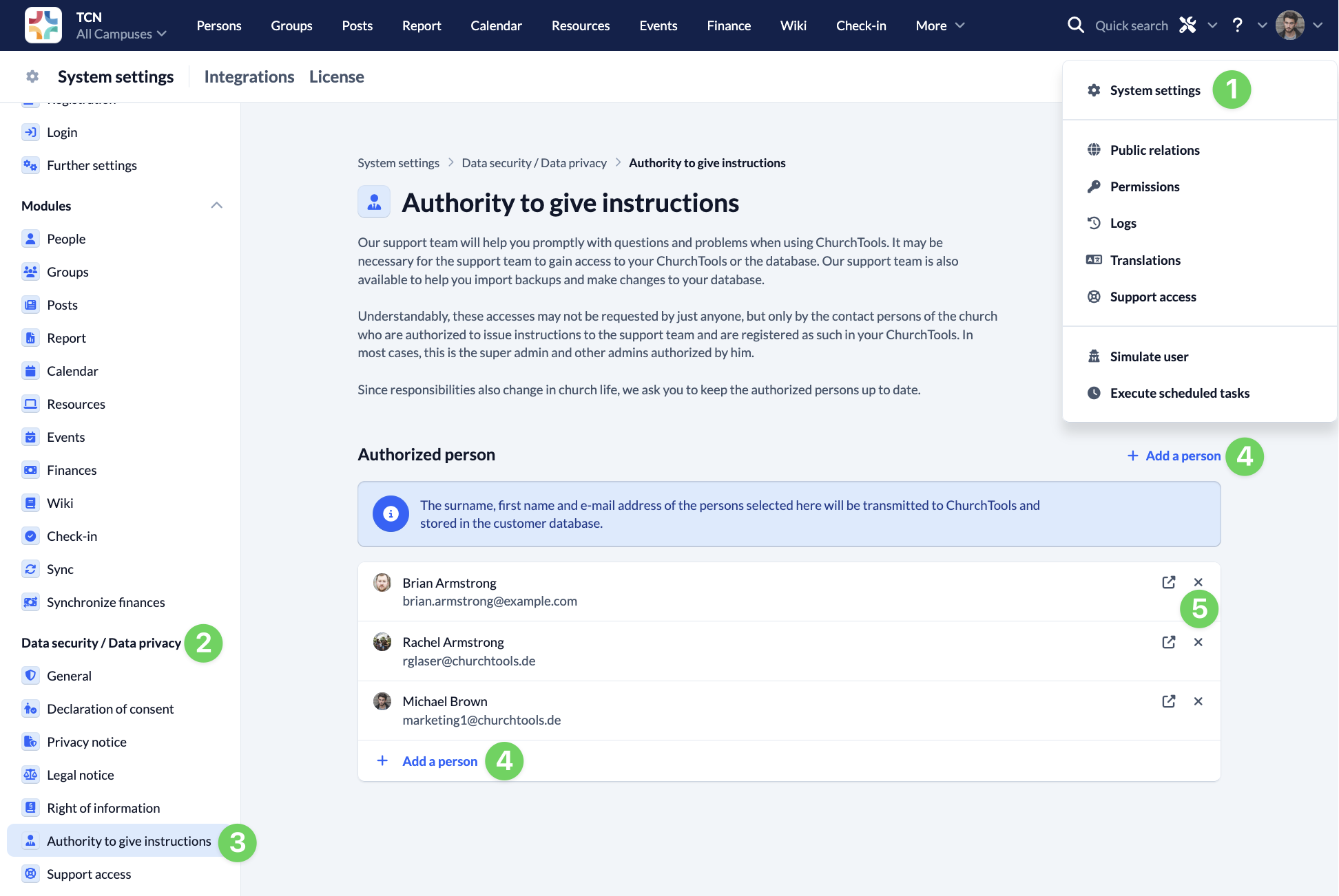 System settings - Data security privacy - Authority to give instructions