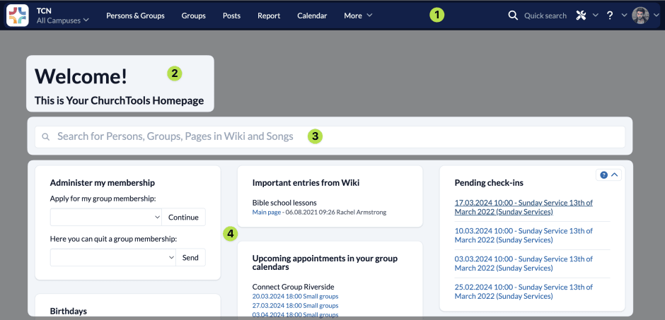 Screenshot ChurchTools Welcome