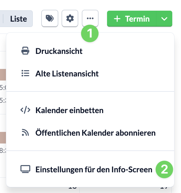 Screenshot Einstellungen für den Info-Screen über das Kontextmenü öffnen