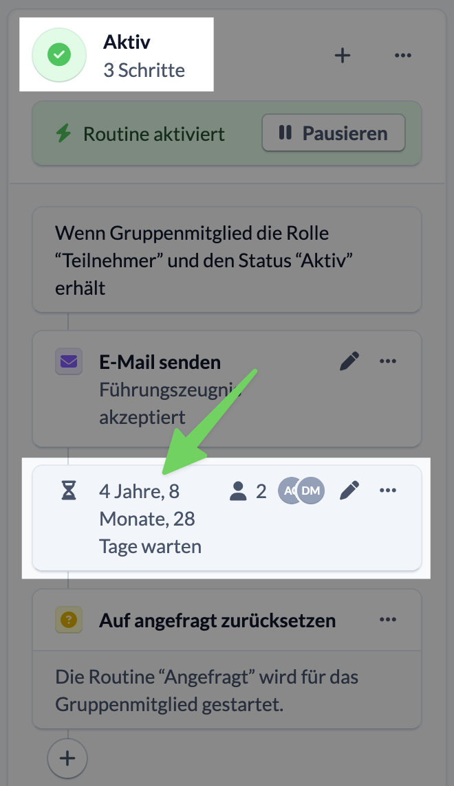 Screenshot Verzögerungsschritt für die Rolle Aktiv