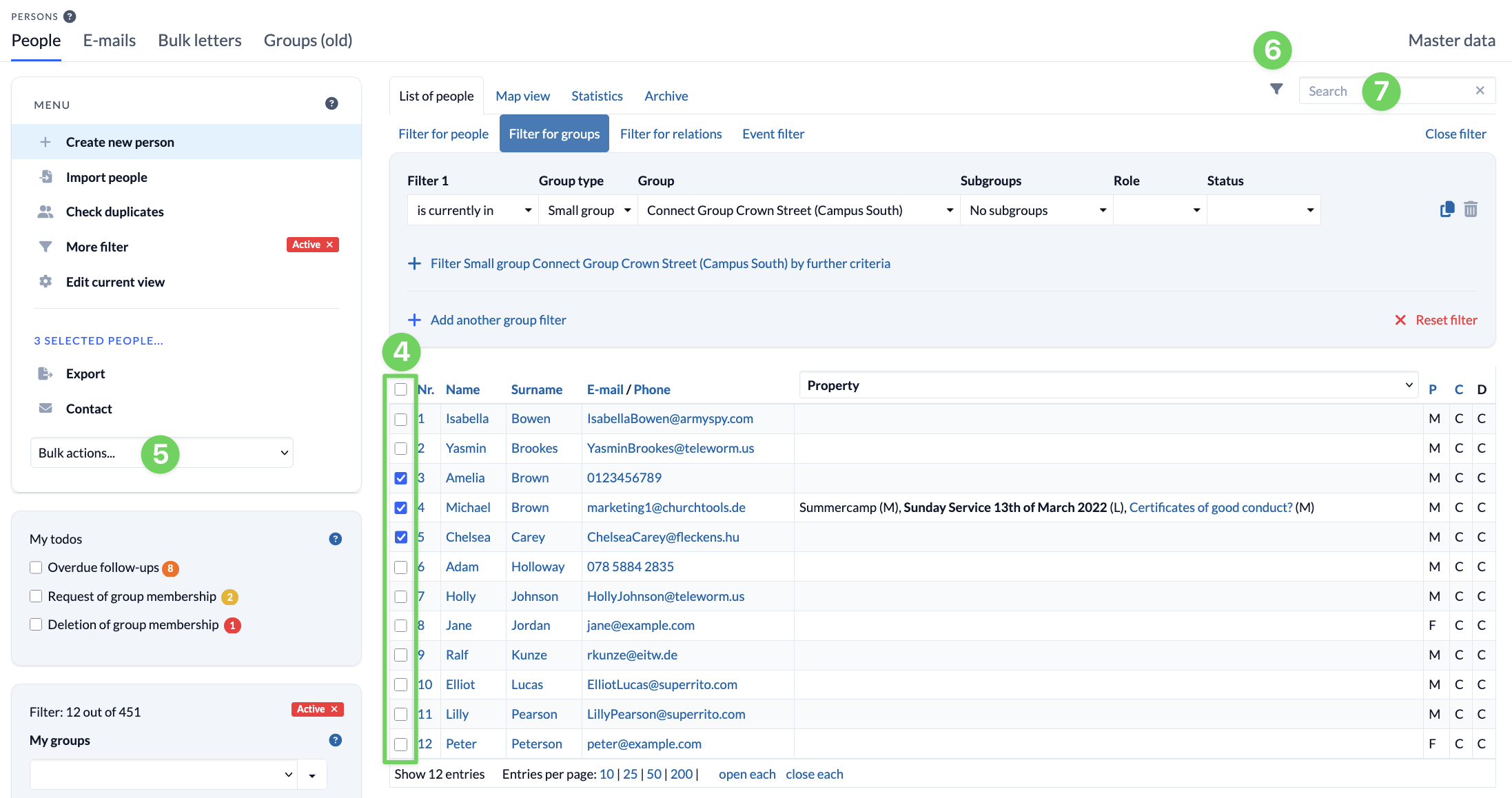 Screenshot Groups Members Filter groups in persons list