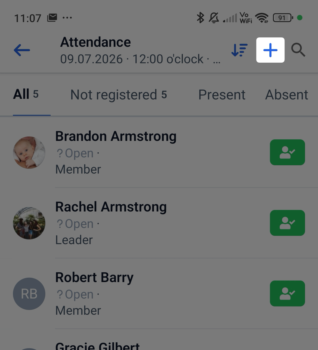Screenshot Check-in App Add person