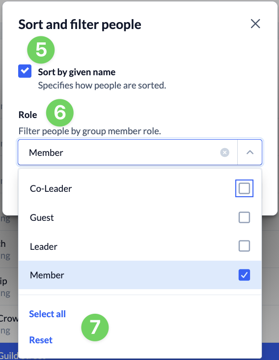 Screenshot Check-in People Sort and filter people