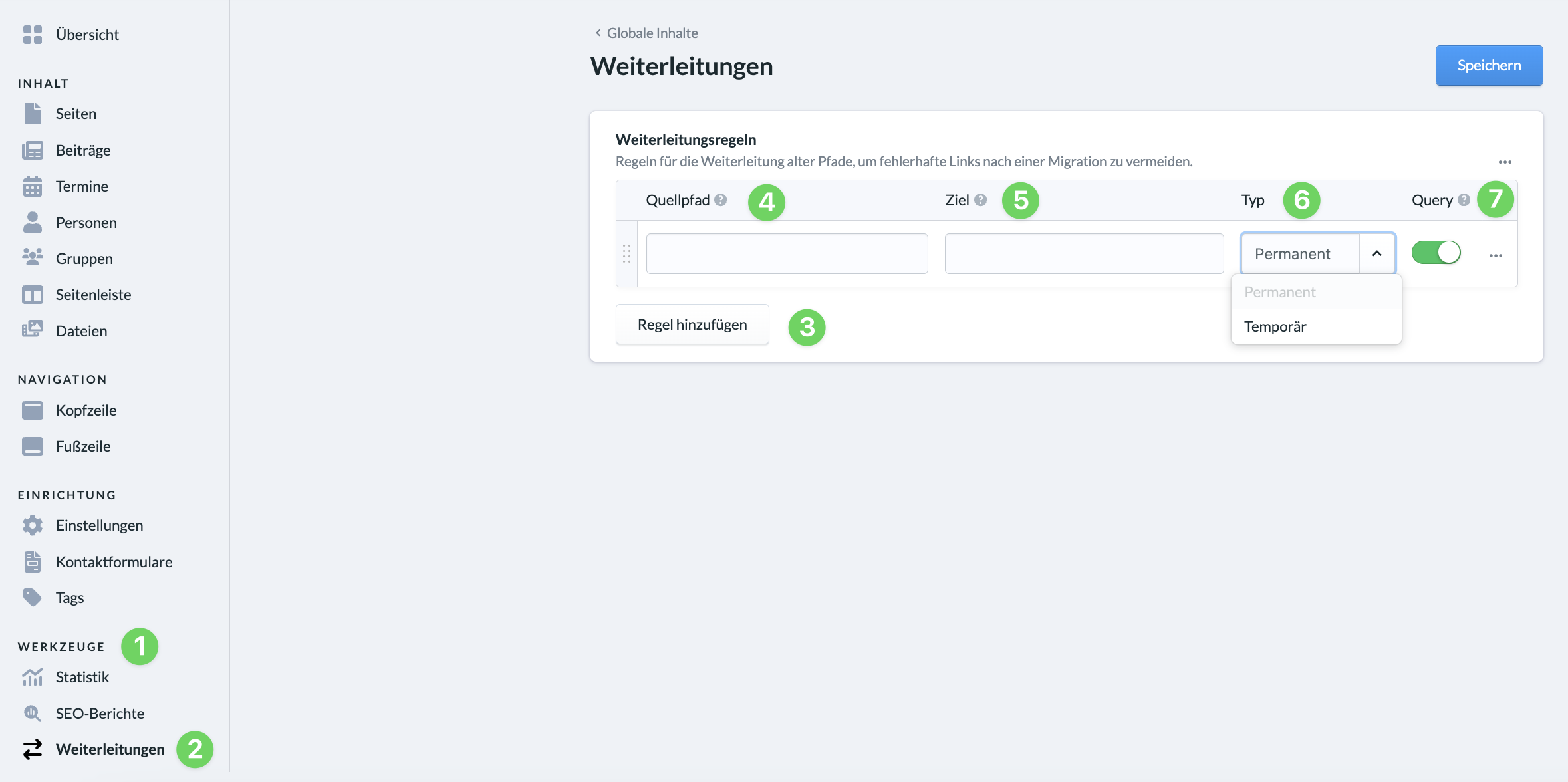Screenshot Neue Regel für eine Weiterleitung hinzufügen