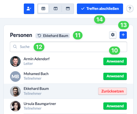 Screenshot Anwesenheit erfassen