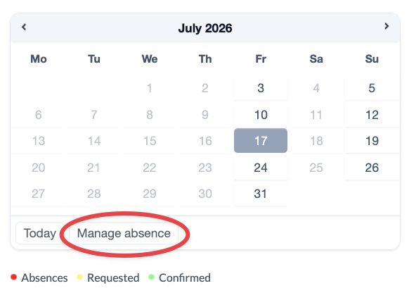 Screenshot Events Manage absence