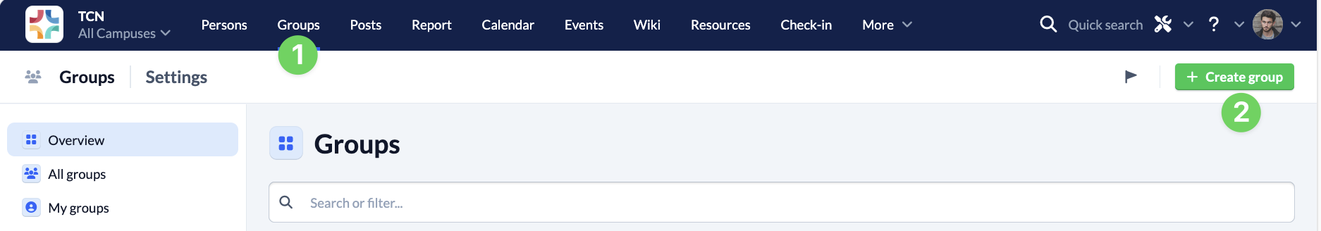Screenshot Groups Overview Craete group