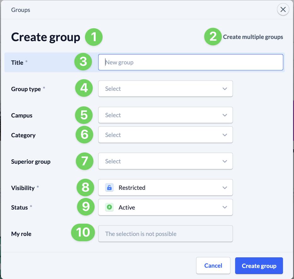 Screenshot Groups Overview Create group Form