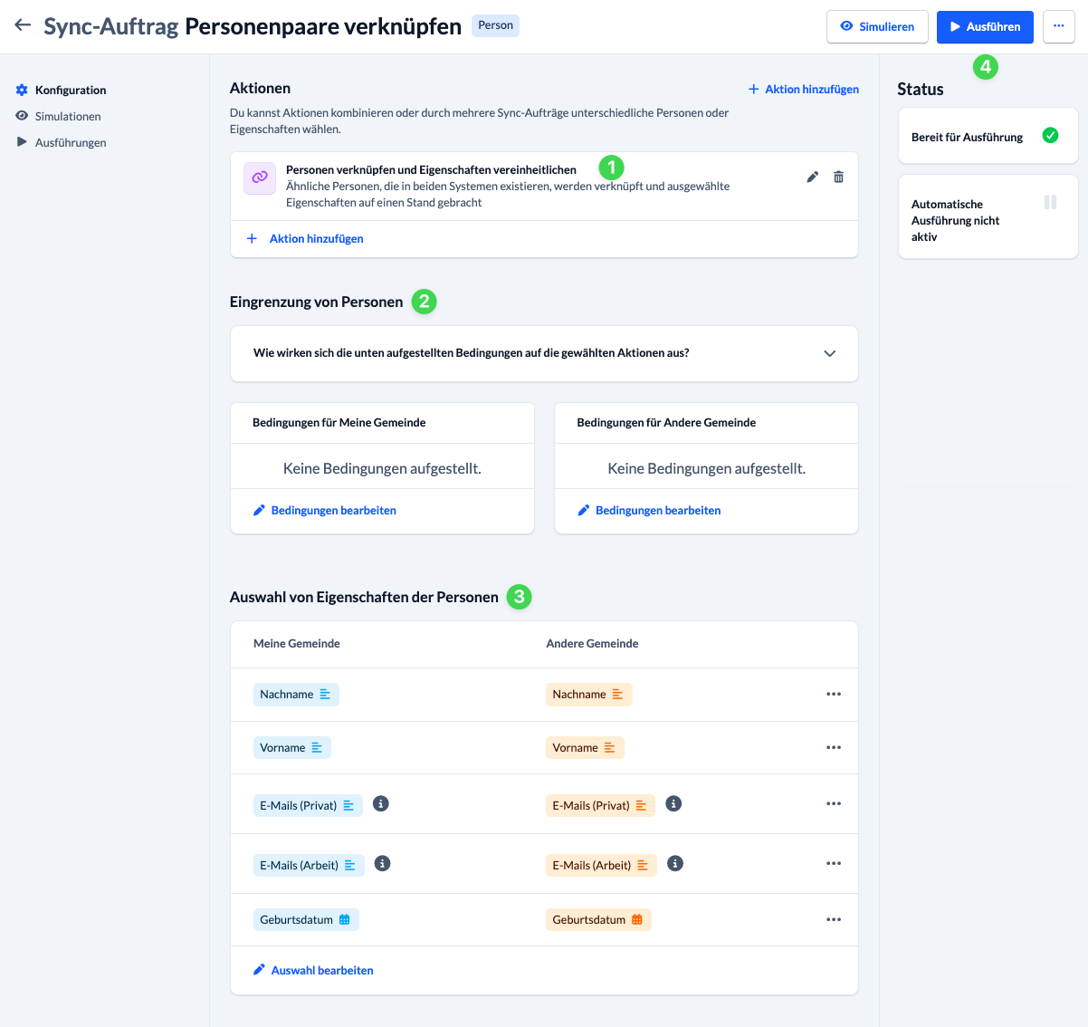 Screenshot Auftrag konfigurieren und ausführen