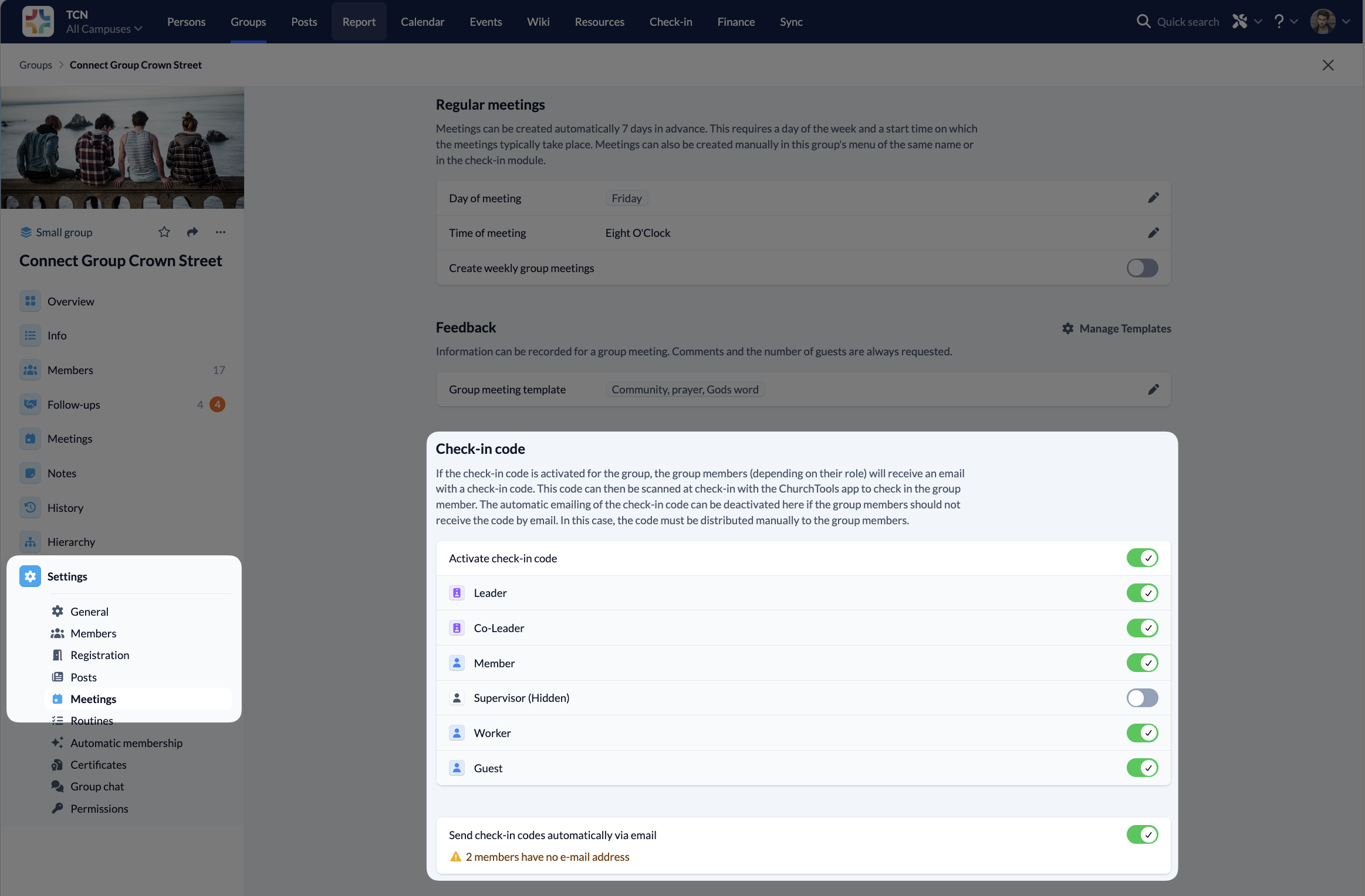 Screenshot Groups Group Settings Meetings