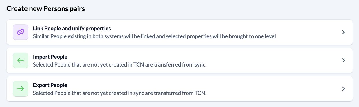Screenshot Sync Add action Create new Persons pairs
