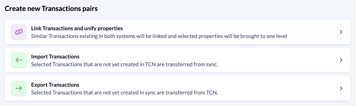 Screenshot Sync Add action Create new Transactions pairs