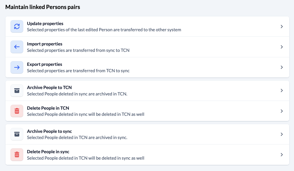 Screeshot Sync Add action Maintain linked Persons pairs
