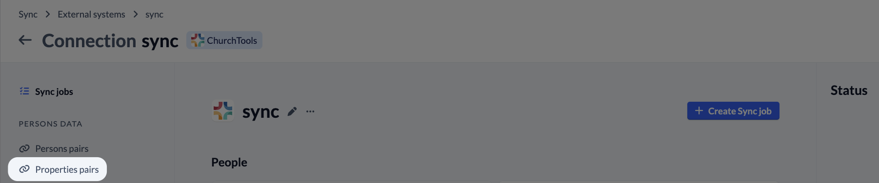 Screenshot Sync Connection Properties pairs