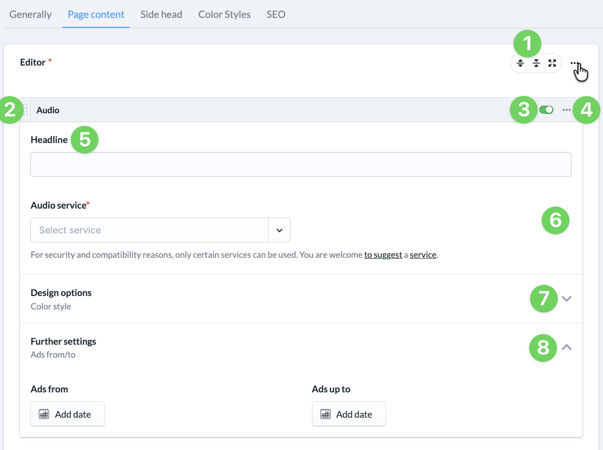 Screenshot Website Page content Add element