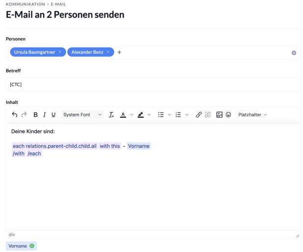 Screenshot Platzhalterfunktion zur Kontextänderung