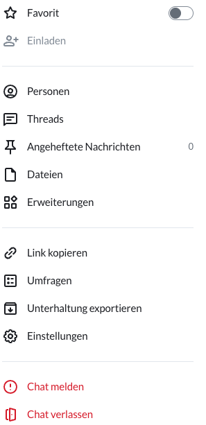 Screenshot: Weitere Optionen, um einen Chat zu verwalten.