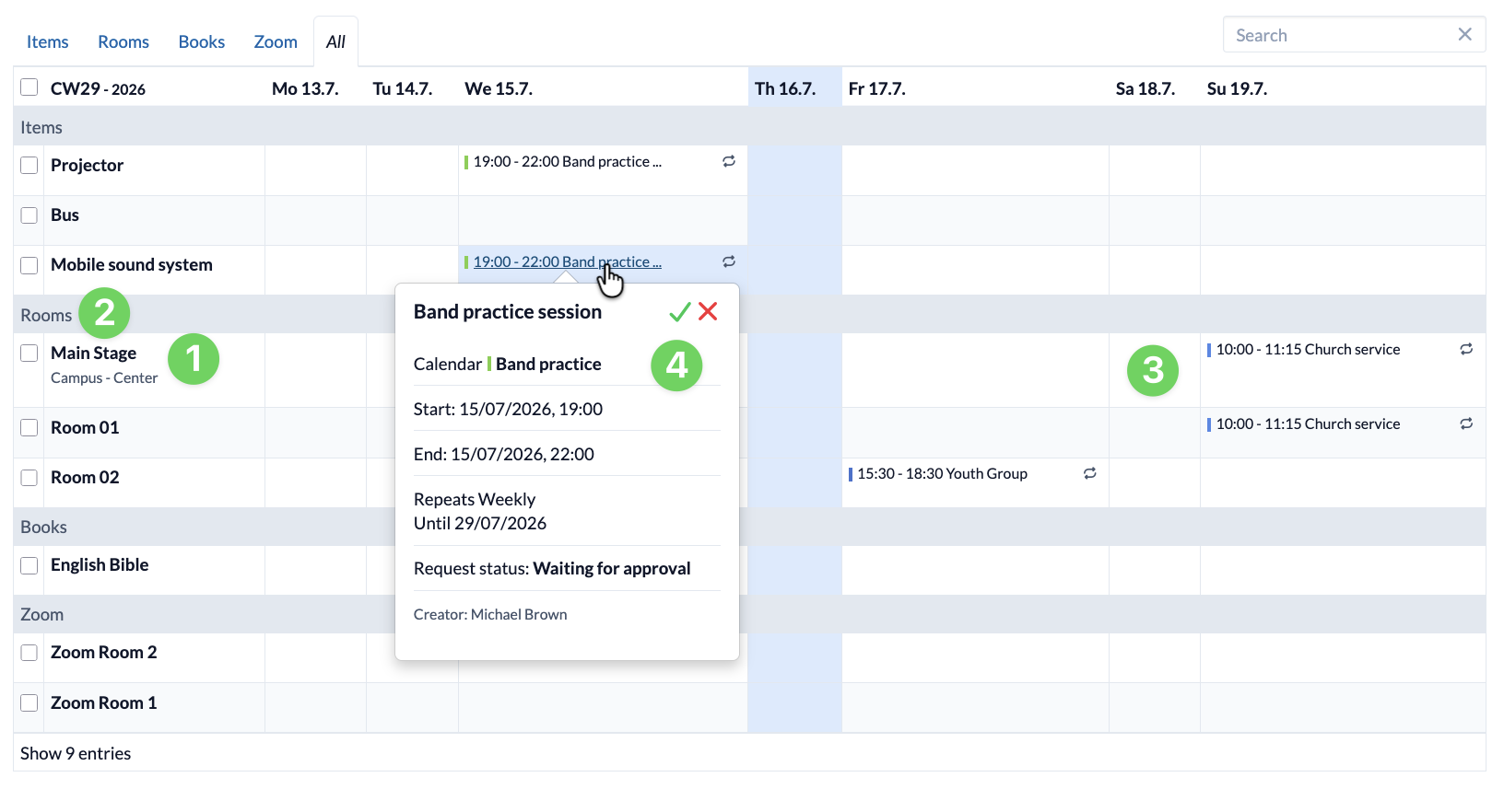 Screenshot Ressources detailed information mouse hover
