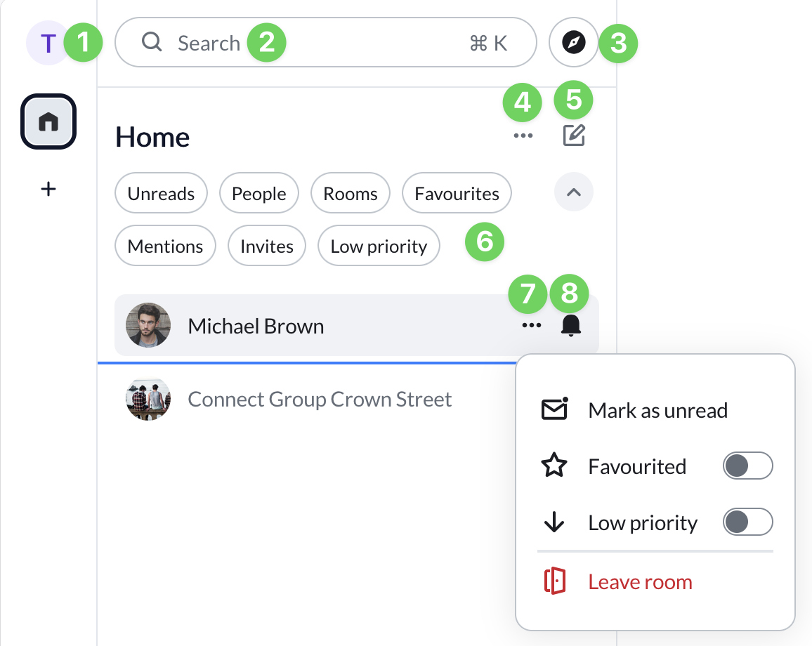 Screenshot Web Chat Profile menu