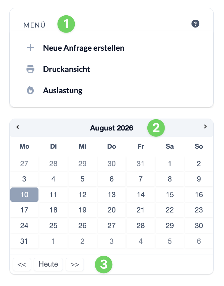 Screenshot: Menü und Navigationselemente