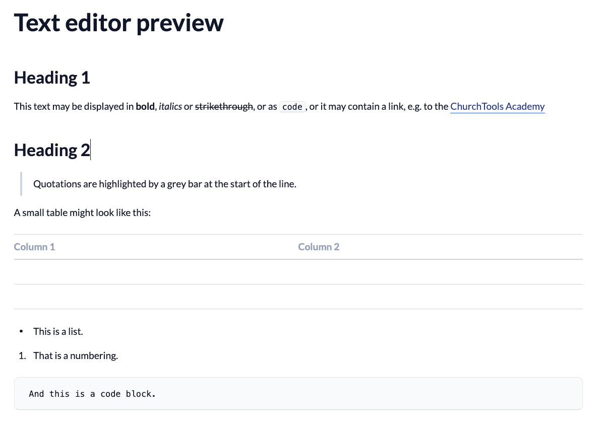 Screenshot Text editor preview