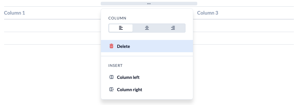 Screenshot Text editor table spreadsheet menu